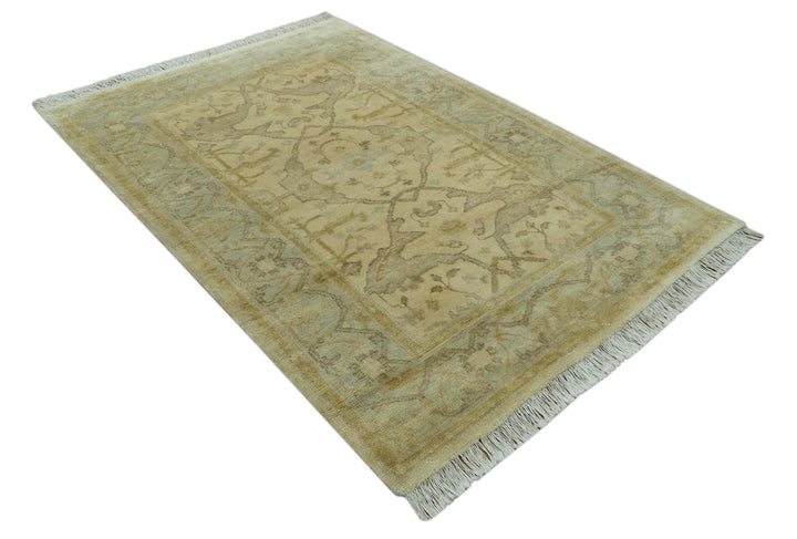 Traditional Oushak Design  Beige And Gray 4x6 Hand Knotted Wool Area Rug