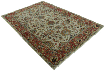 Traditional Heriz Design Beige And Brown  6x9 Hand Knotted Wool Area Rug