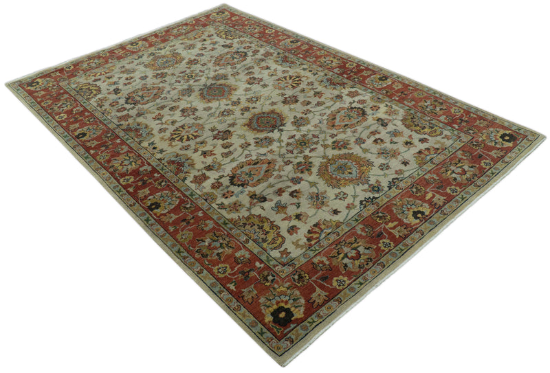 Traditional Heriz Design Beige And Brown  6x9 Hand Knotted Wool Area Rug
