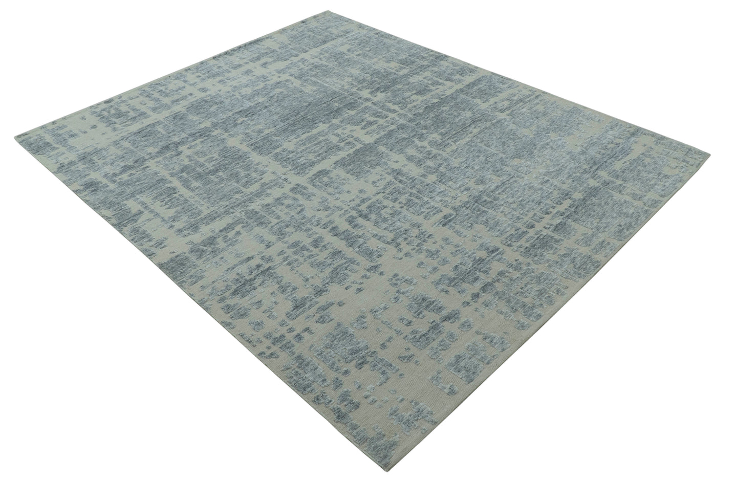 Modern Abstract Design Beige And Gay 8x10 Hand Knotted Wool Area Rug