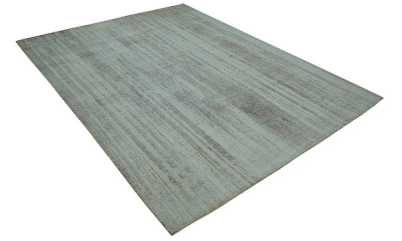 Modern Abstract Design Gray And Blue 8x10 Hand Knotted Bamboo Silk Area Rug