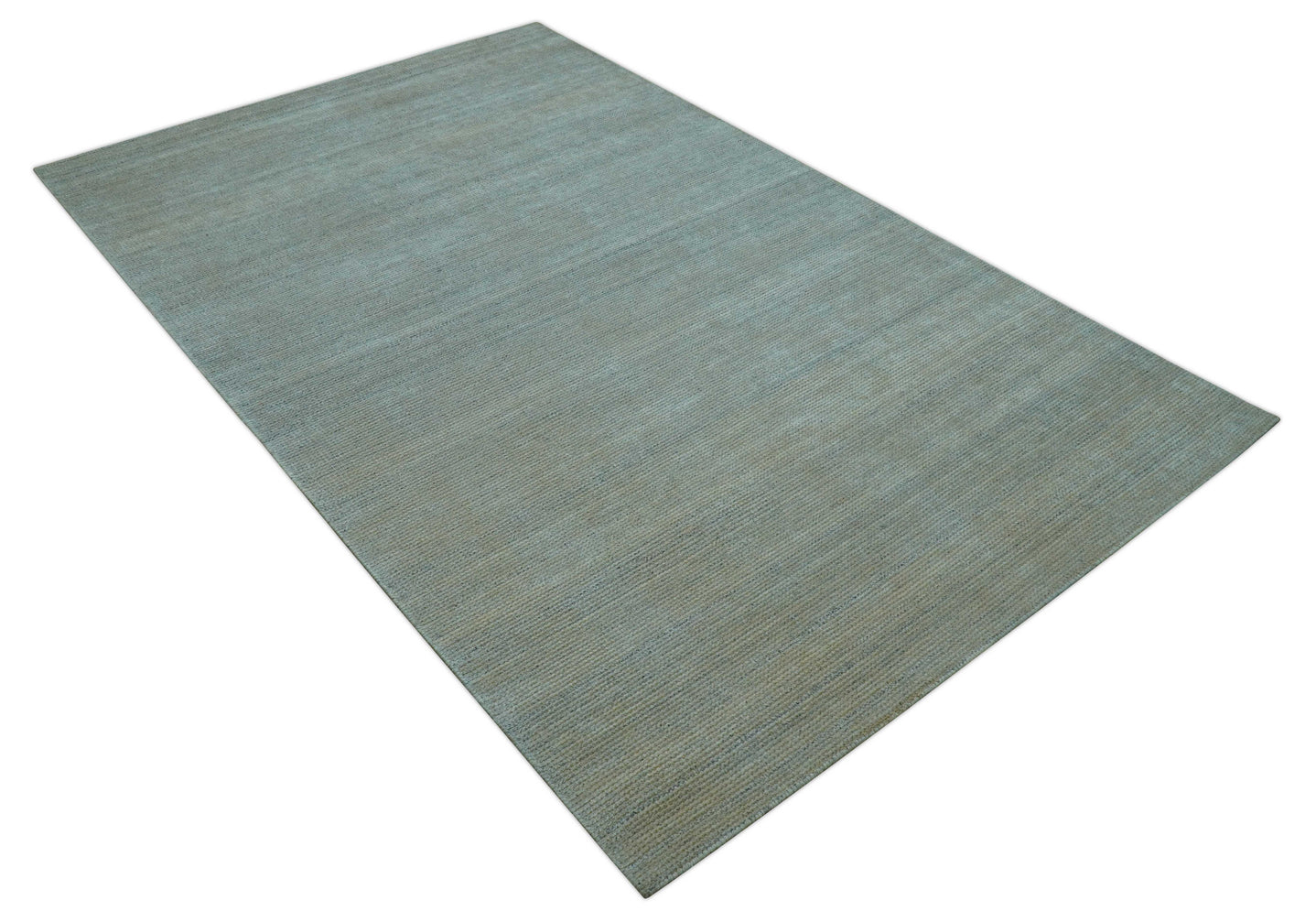 Modern Solid Design Green And Blue 5x8 Hand Knotted Wool Area Rug