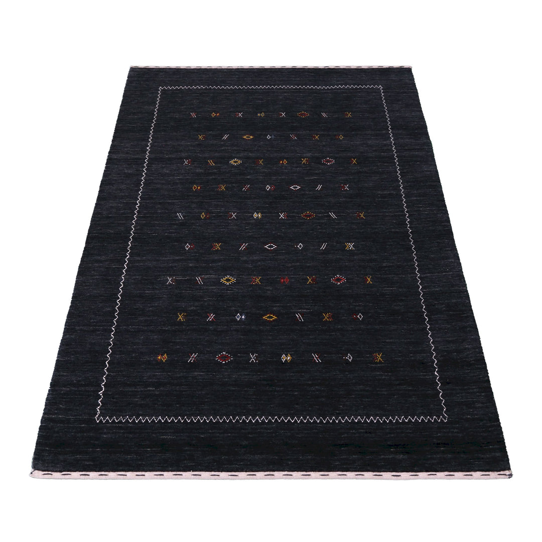 Modern Charcoal And White Hand Loomed Wool Area Rug