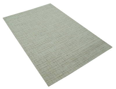 Modern Geometrical Ivory and Olive Hand Tufted 5x7.6 wool area rug