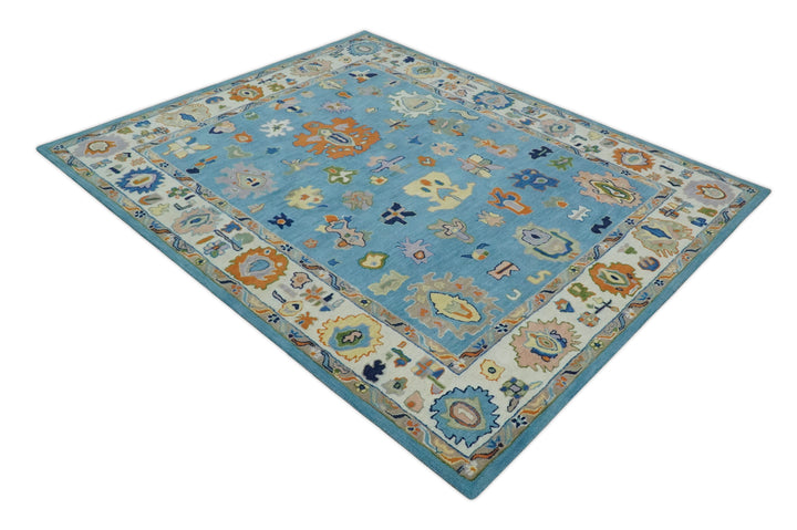 Ready to Ship Modern Oushak Blue And Ivory Hand Tufted 5x7 Wool Rug