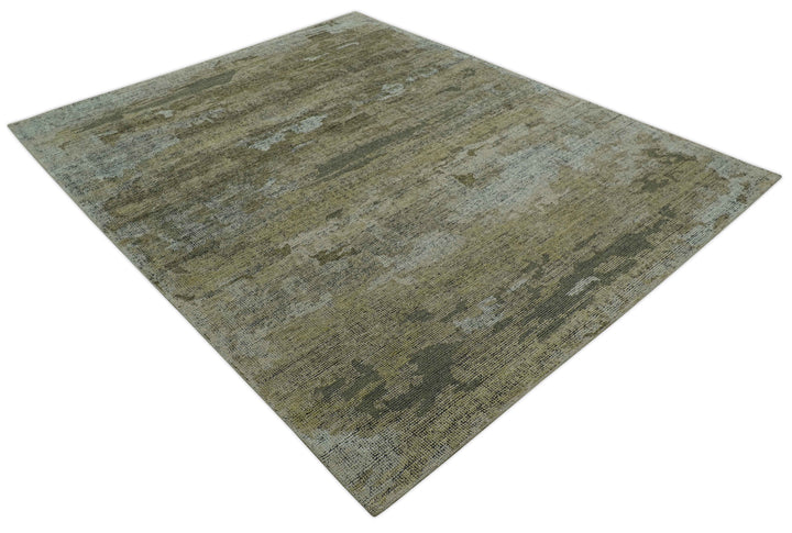 Brown And Silver Abstract Design Hand Knotted Custom Made wool rug