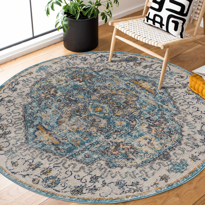 Tigrit Blue And Ivory Traditional Style Area Rug