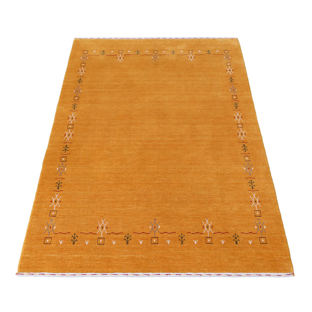 Gold Contemporary Gabbeh Border Design Hand Loomed Wool Area Rug