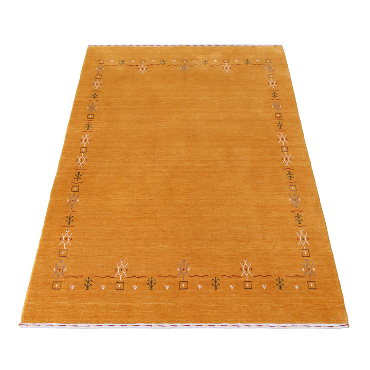 Gold Contemporary Gabbeh Border Design Hand Loomed Wool Area Rug