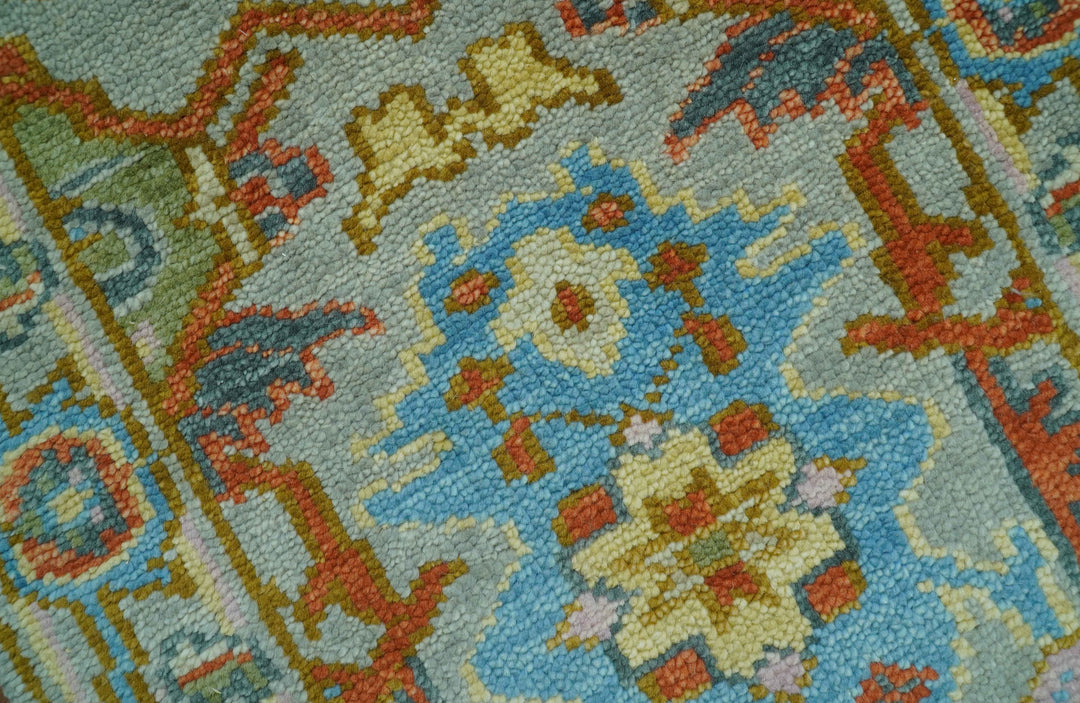 Made to Order Traditional Olive And Blue Hand Knotted Runner Wool Rug