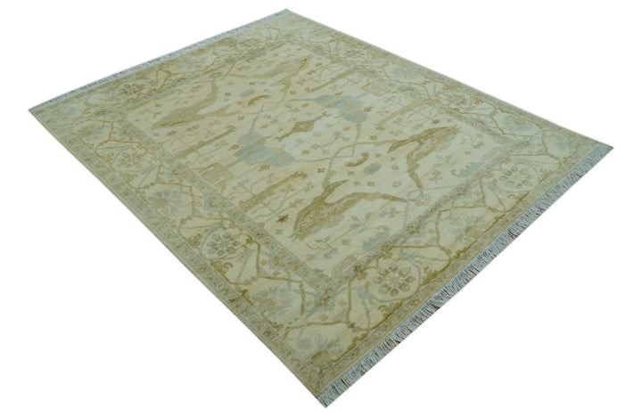 Traditional Oushak Design Ivory And Brown Hand Knotted 8x10 Wool Area Rug