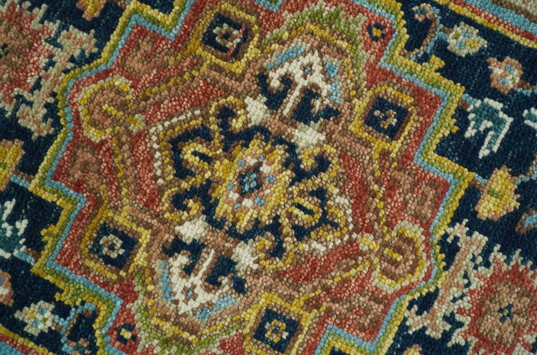 Custom Made Hand Knotted Traditional Rust And Blue Runner Wool Rug