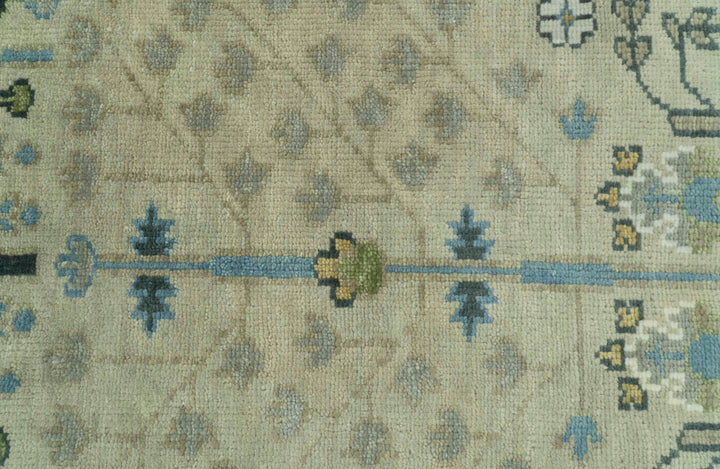 Custom Made Hand Knotted Tree of Life Beige And Blue Runner Wool Rug