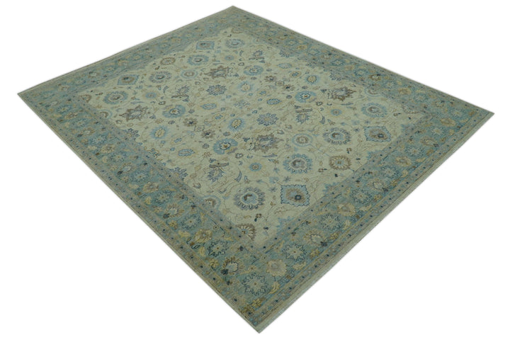 Distressed traditional Design Blue And Beige Hand Knotted 8x10 Wool Area Rug