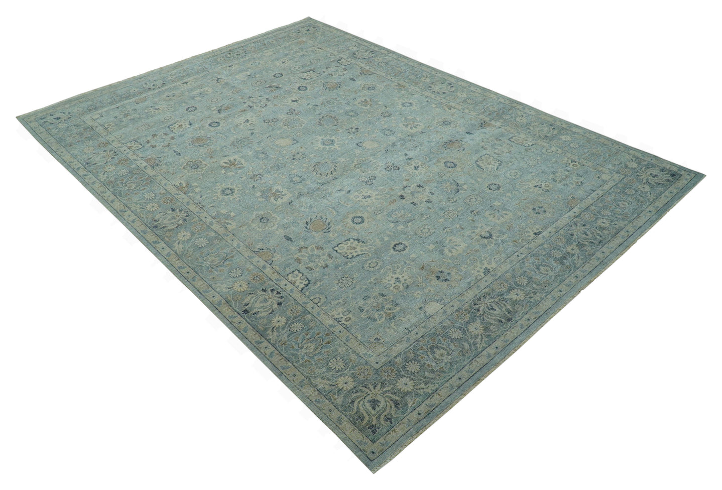 Distressed traditional And Beige Hand Knotted 10x14 Wool Area Rug