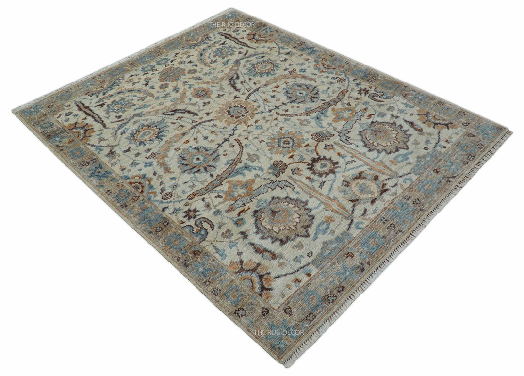 Custom Made Ivory And Camel Traditional Hand Knotted Wool Rug