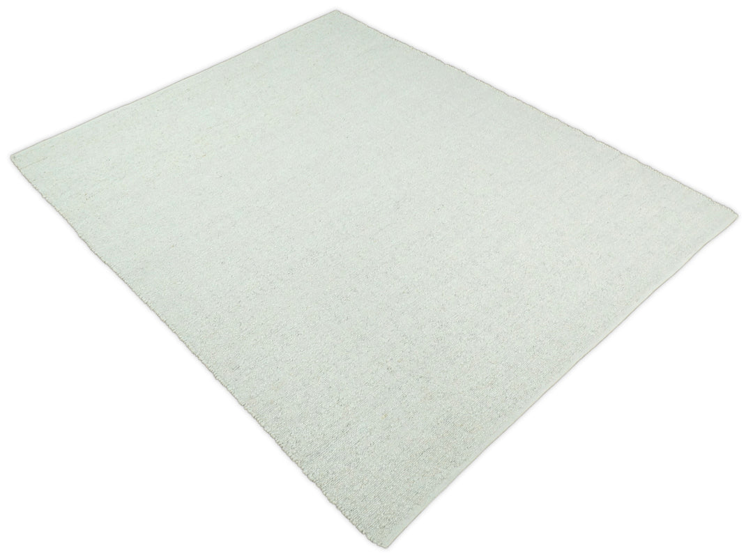 Quick Ship Modern Solid Design White Hand Loom 8x10 Wool Rug