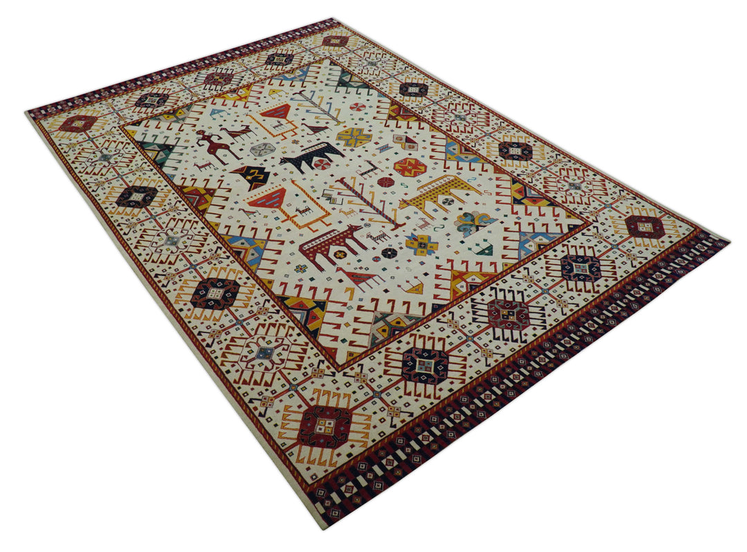 Lori Gabbeh Design Ivory 8x11.7 Hand Knotted wool Area Rug
