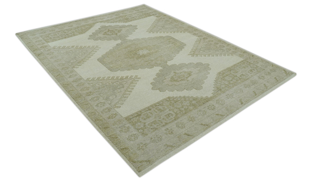 Custom Made Traditional Turkish Design Beige Hand knotted Wool Area Rug