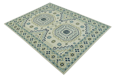 Ivory, Blue and Olive Traditional Mamluk design Custom Made wool area Rug