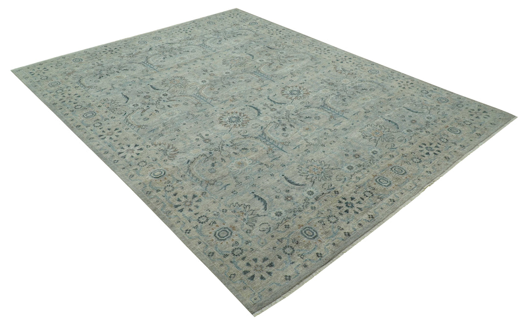 Custom Made Silver And Blue Traditional Oriental Design Hand knotted Wool Area Rug