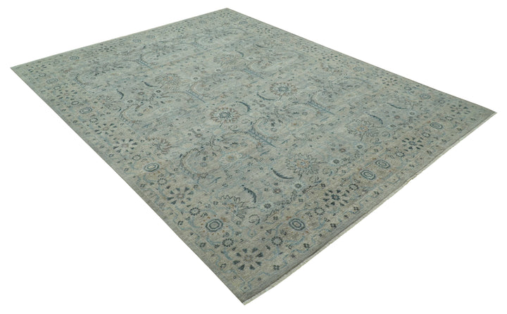 Custom Made Silver And Blue Traditional Oriental Design Hand knotted Wool Area Rug
