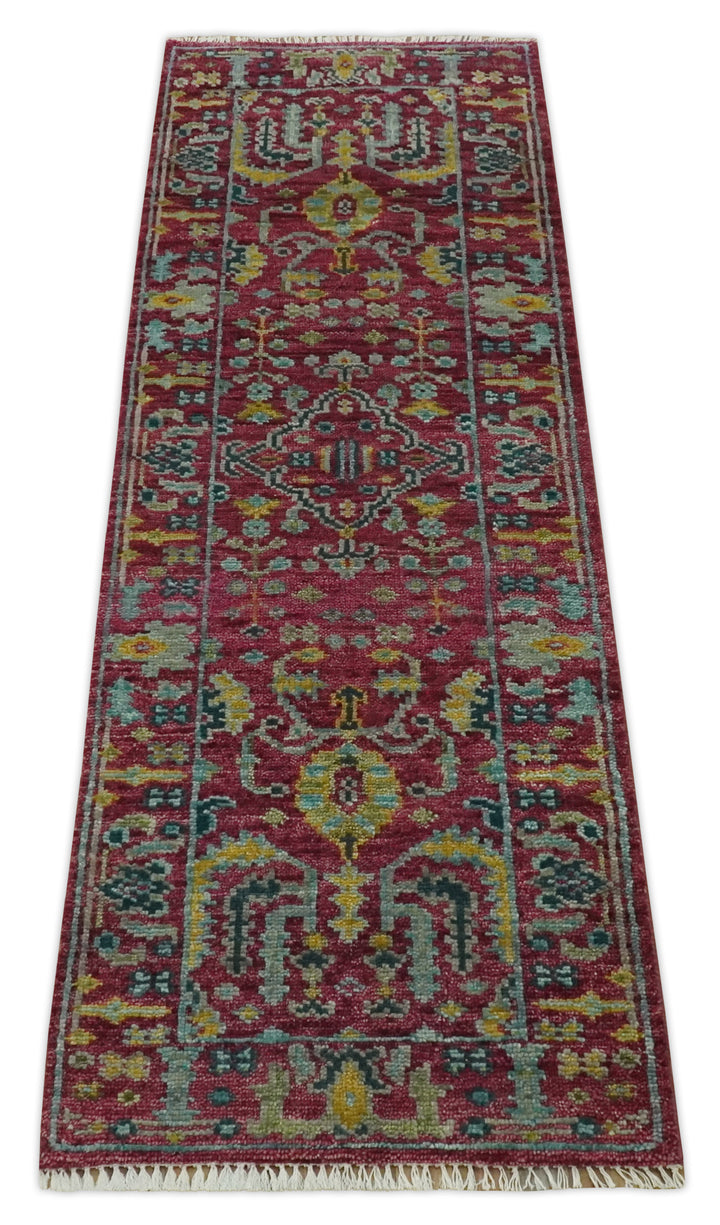Custom Made Runner Traditional Maroon Hand Knotted Wool Rug