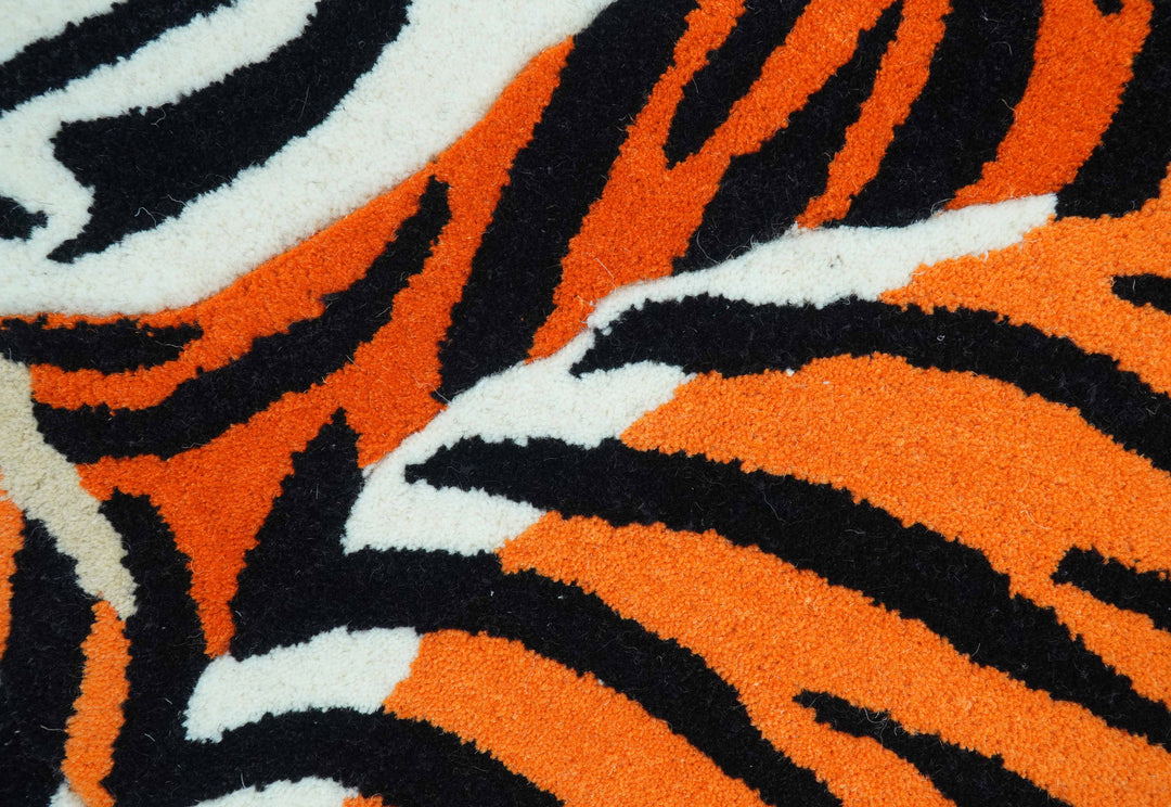 Hand Tufted 2x3 Animal Rust Baby Tiger Wool Area Rug