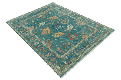 Hand Knotted Teal Traditional Oushak 8x10.4 wool area rug