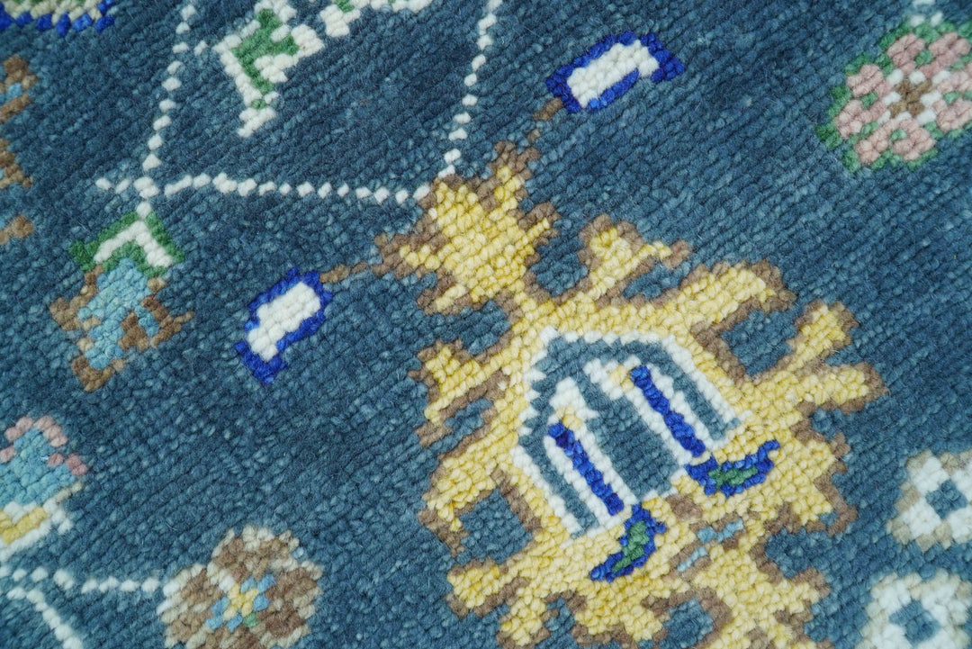 Ready to Ship 5x8 Hand Knotted Green and Blue Turkish Design Wool Rug