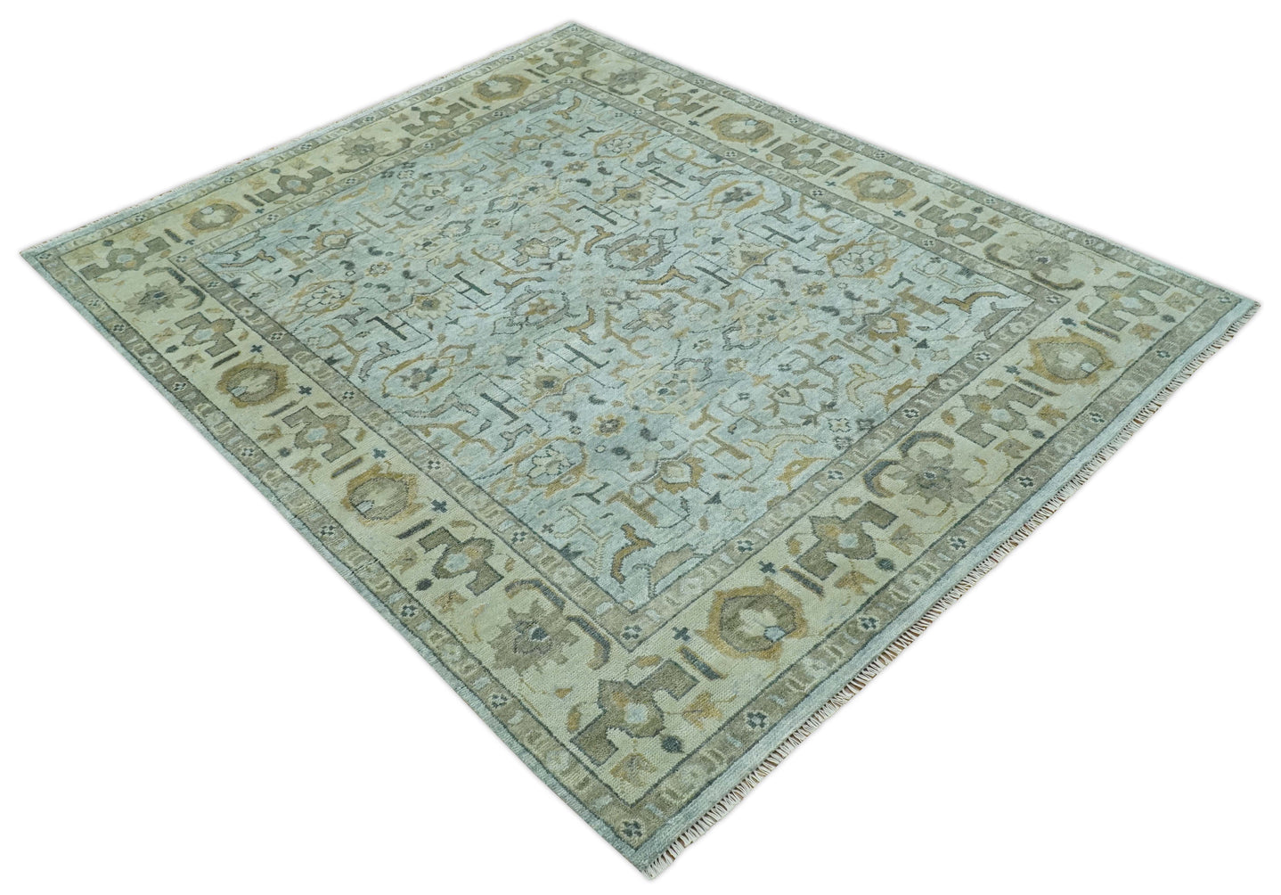 Blue and Beige Hand Knotted Traditional Oriental Oushak 8x10 wool area Rug