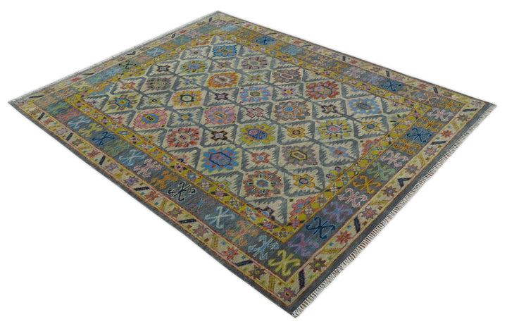 Hand Knotted Beige, Gray and Mustard Oriental 8x10 Wool Area Rug