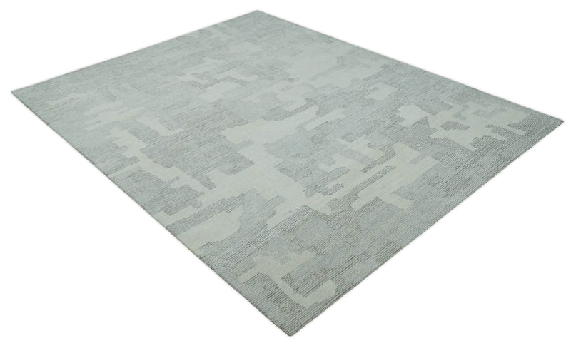 Hand Tufted Ivory, Silver and Charcoal Modern Abstract 8x10 wool Rug