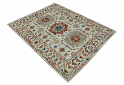 Traditional Mamluk design Ivory, Rust and Olive Hand knotted Multi Size wool rug