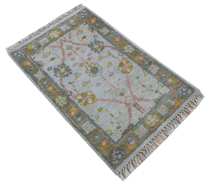 Hand Knotted 2x3 Traditional Style Gray And Brown Wool Rug