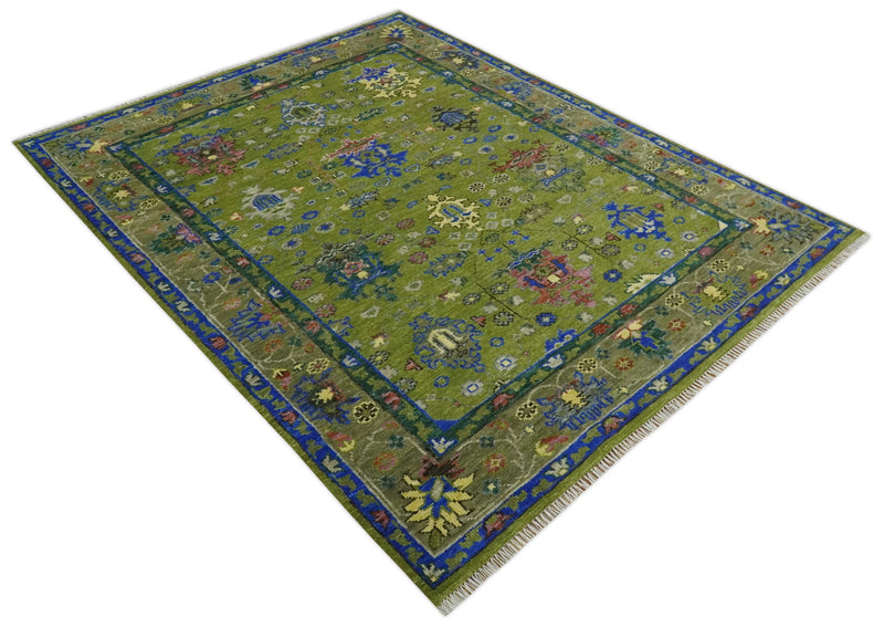 Green, Blue and Brown Hand knotted 8x10 Traditional Oushak wool Area Rug