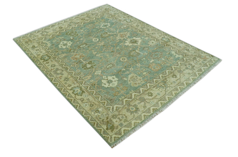 Antique design Green and Beige Traditional Oriental Oushak Custom Made wool area rug