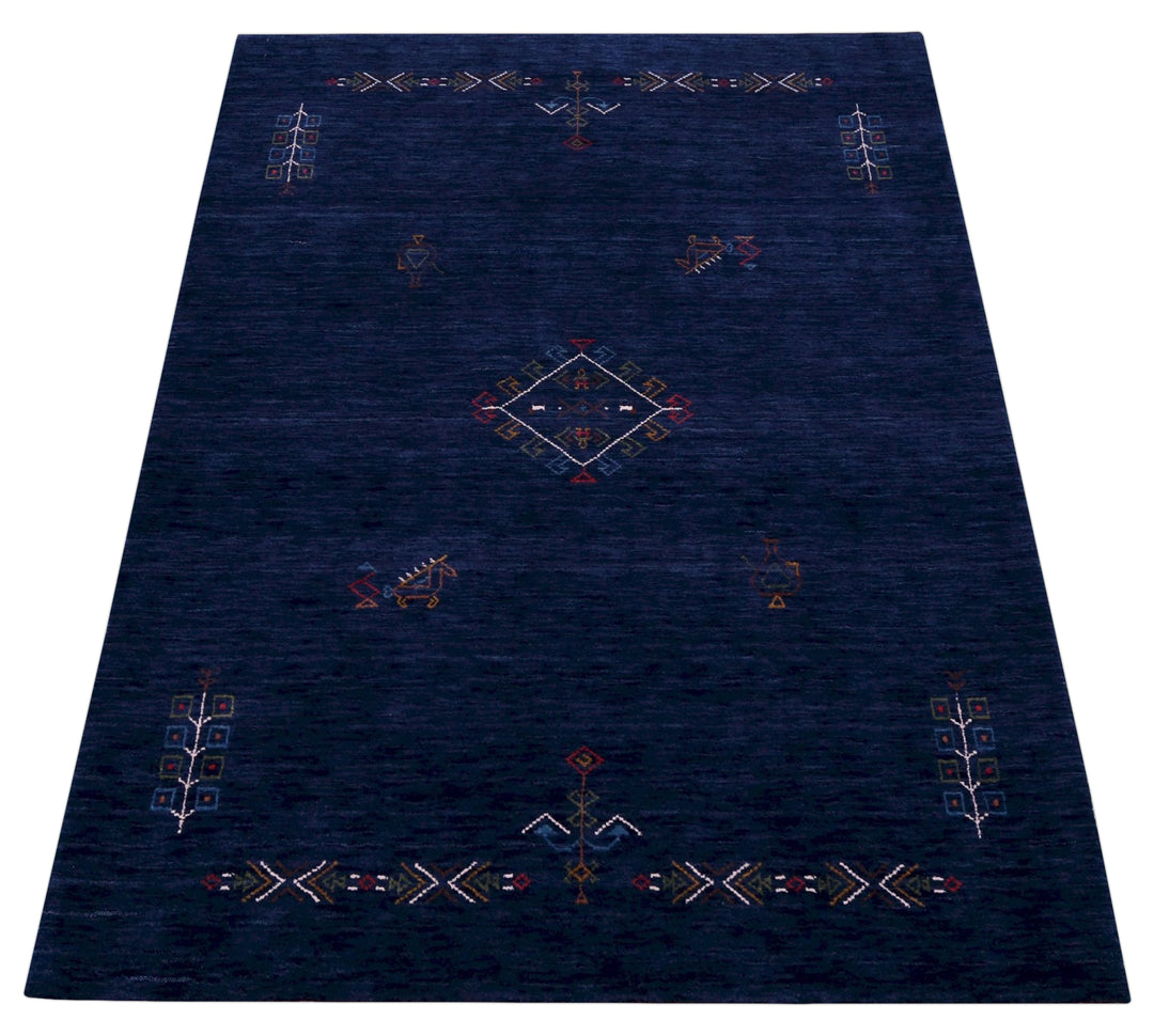 Blue Tribal Center Medallion Hand Loomed Wool Area Rug