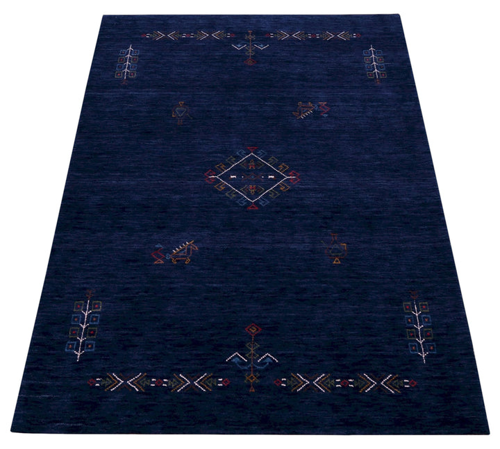 Blue Tribal Center Medallion Hand Loomed Wool Area Rug
