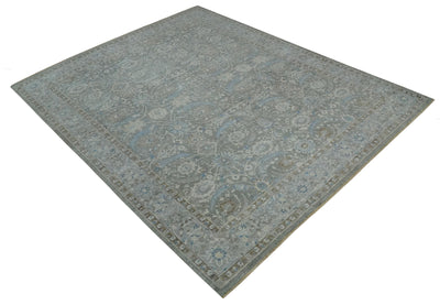 Antique Style Blue, Gray and Beige Hand knotted Classic Distressed Finished Custom Made wool Area Rug