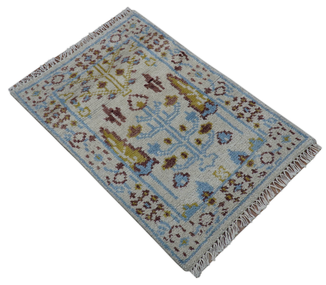 Tree of life Beige And Blue Hand Knotted 2x3 Wool Rug