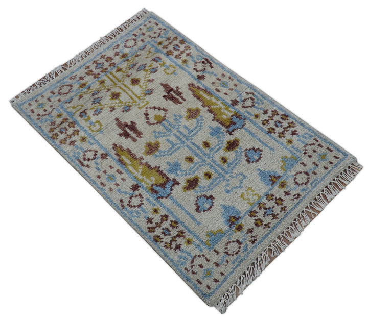 Tree of life Beige And Blue Hand Knotted 2x3 Wool Rug