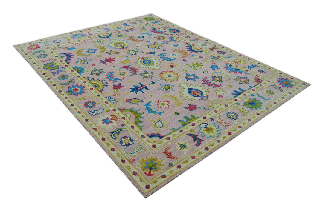 Vibrant Colorful Pink, Olive and Blue Oriental Oushak Hand Tufted Multi Size area rug