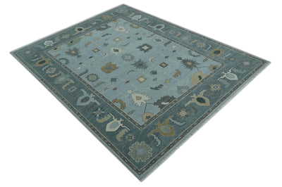 Bluish Gray and Aqua Hand knotted Oriental Oushak Custom Made wool Area Rug