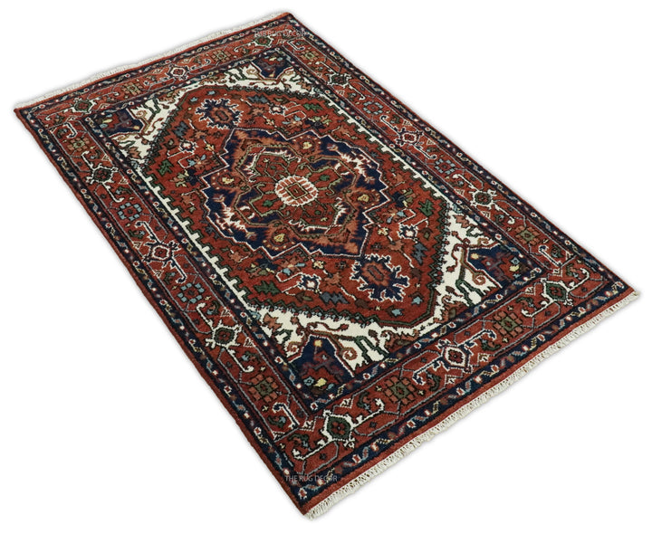 Sera Traditional Design Maroon And Blue Hand Knotted Wool Rug