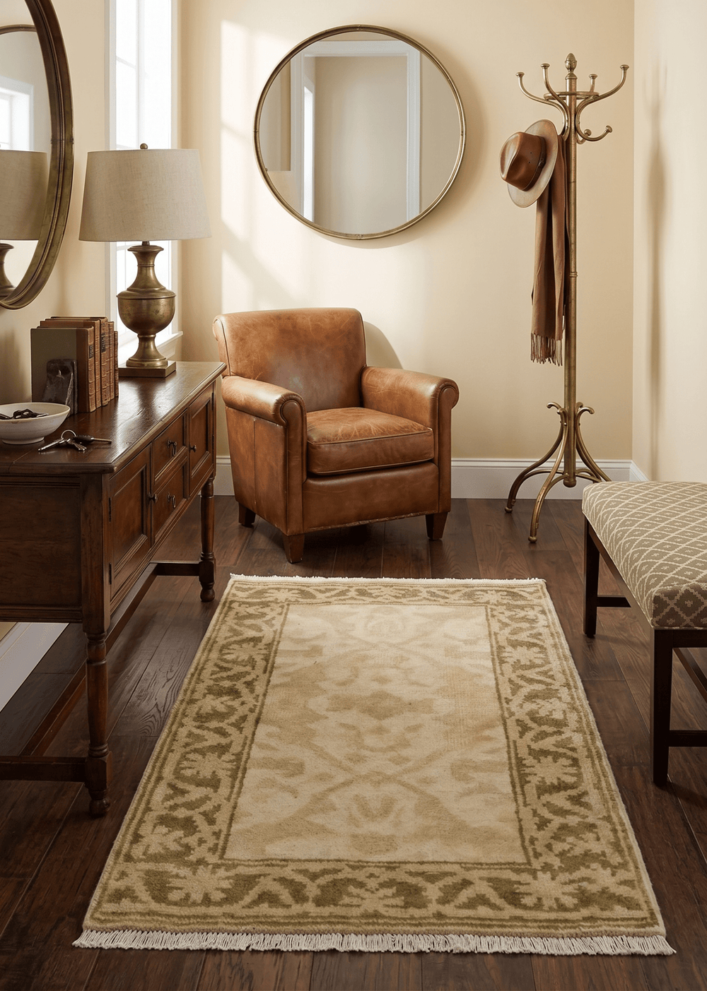2x3 Hand Knotted Beige and Olive Traditional Oushak Wool Rug - The Rug Decor