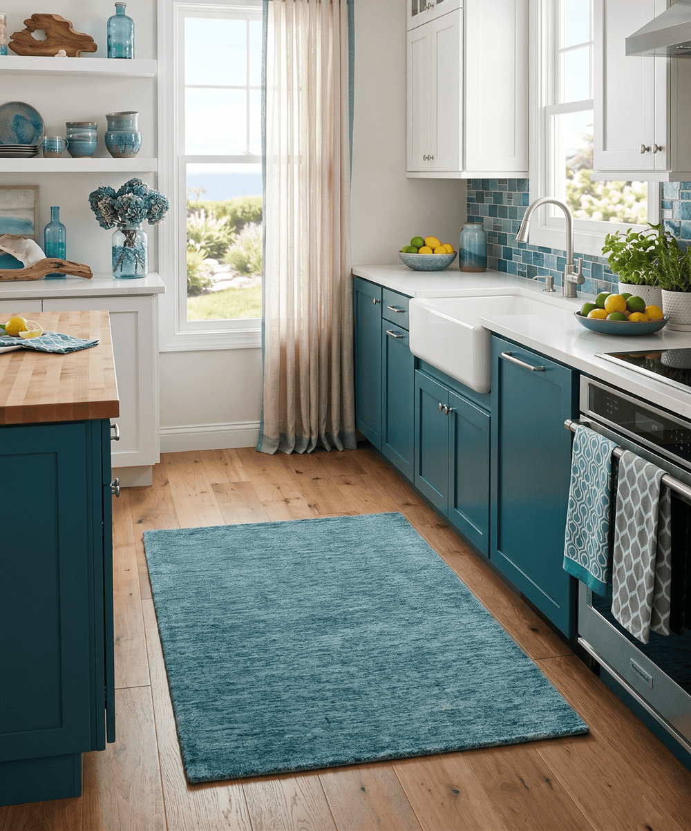 2x3 Hand Woven Modern Solid Blue Wool Rug - The Rug Decor