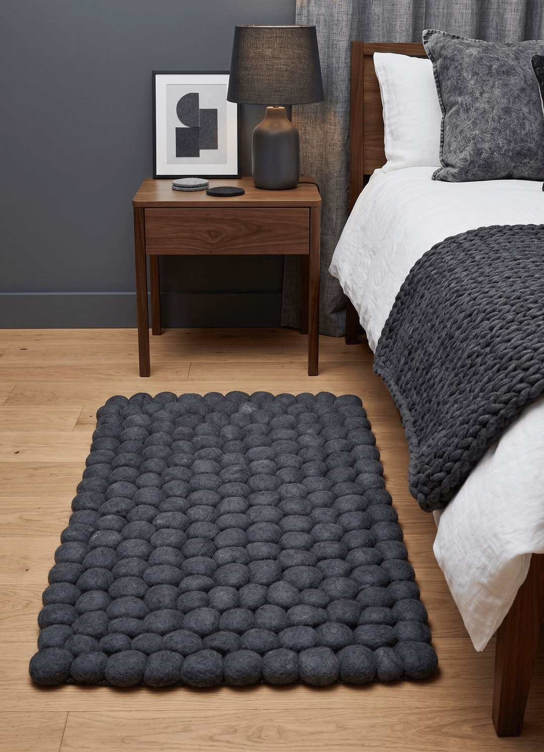 2x3 Handmade Felted Round Pebbles Gray Charcoal Wool Rug - The Rug Decor