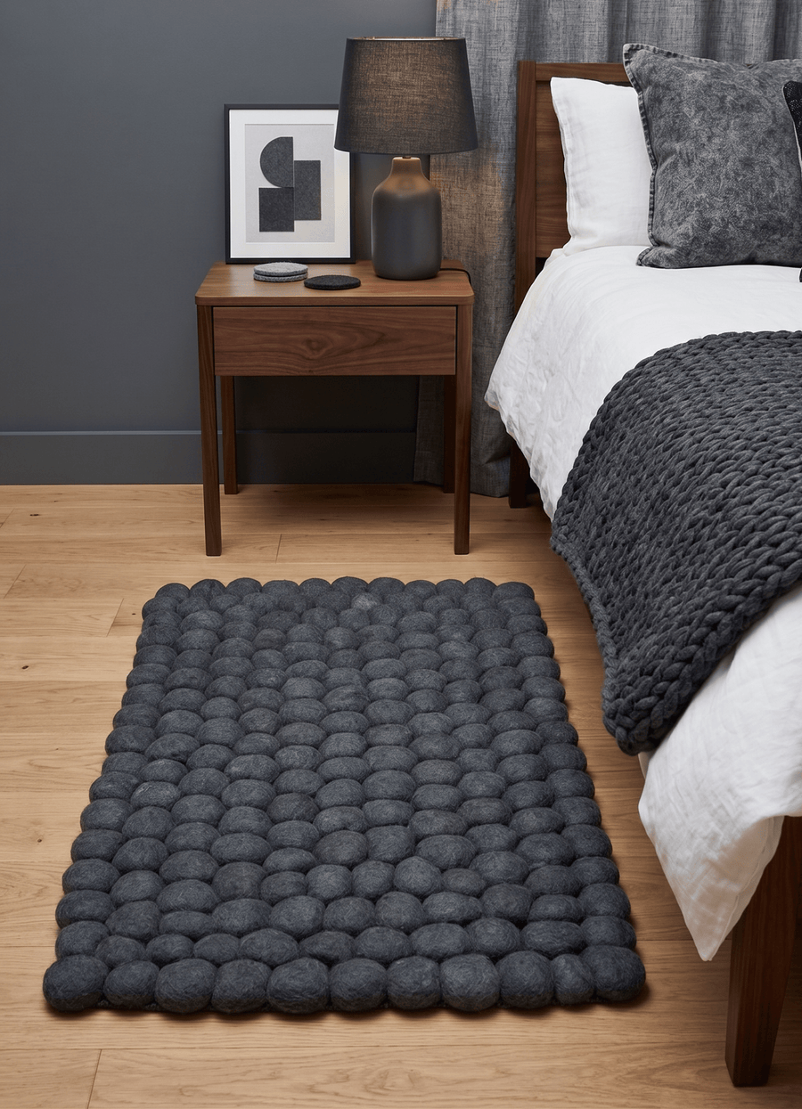 2x3 Handmade Felted Round Pebbles Gray Charcoal Wool Rug - The Rug Decor