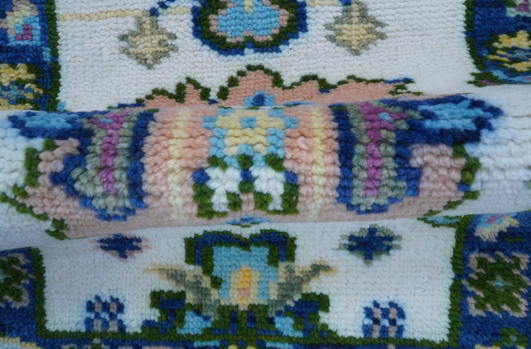 2x3 Ivory And Blue Oushak Hand Knotted Wool Rug - The Rug Decor